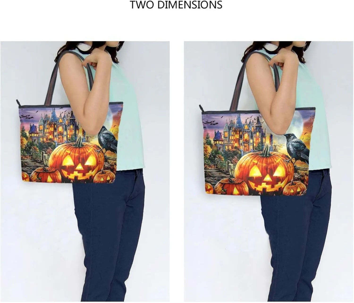 Raven Pumpkin Castle Halloween Tote Bag for Women Durable Designer Handbag with Zipper for Daily Use Travel L