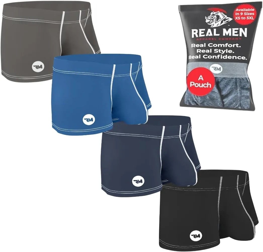 Real Men Bulge Enhancing Pouch Underwear for Men – 1 or 4 Pack Nylon 3 Inches- Ice Silk Mens Boxer Briefs ABCD Pouches XS-5XL