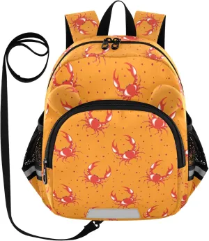 Red Crab Preschool Backpack Colorful Orange Daycare Bookbag School Backpack with Traction Rope for Kids 3-6