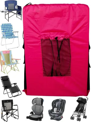 RED (Large 36"x24"x6") Beach Chair Bag. For Lawn Chair, Recliner, Director Chair, Camping Chair, Booster Car Seat, Laundry. 420D Polyester Backpack w/Adjustable Straps & Mesh Pocket