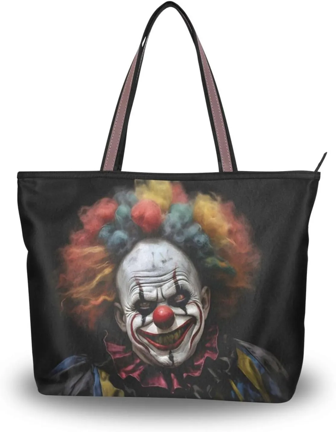 Red Nose Scary Clown Tote Bag for Women Durable Designer Handbag with Zipper for Daily Use Travel L