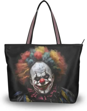 Red Nose Scary Clown Tote Bag for Women Durable Designer Handbag with Zipper for Daily Use Travel L