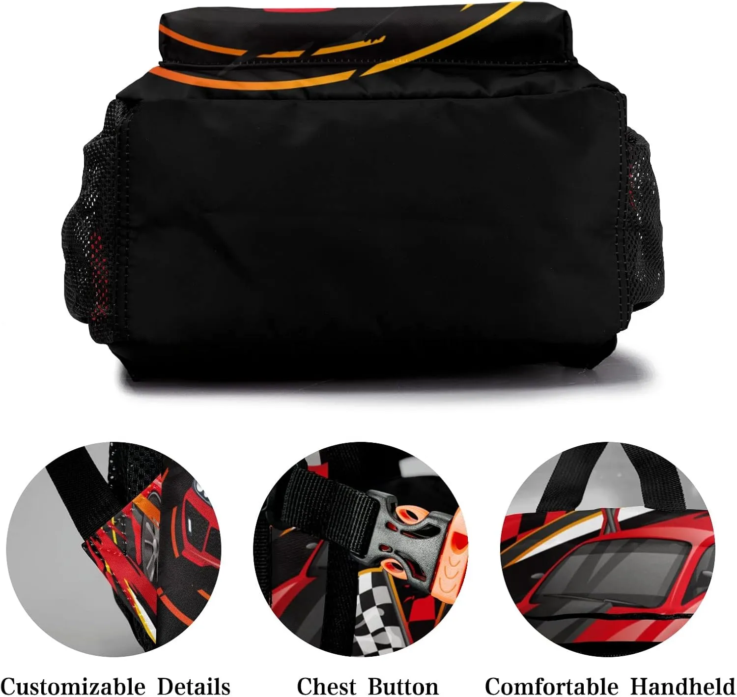 Red Track Car Personalized Kids School Backpack Custom for Boys Girls Primary Daypack School Bookbag Travel Bag