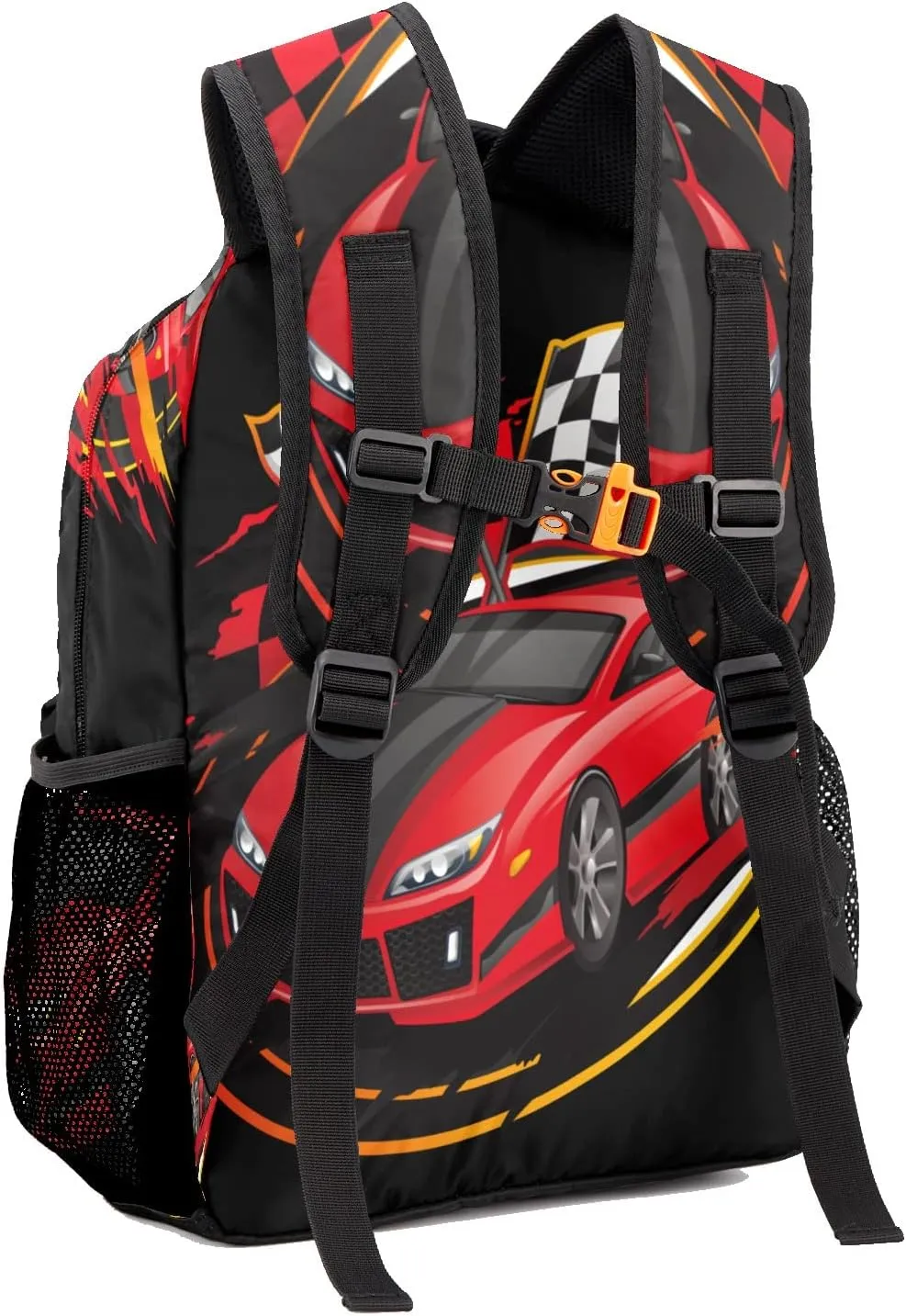 Red Track Car Personalized Kids School Backpack Custom for Boys Girls Primary Daypack School Bookbag Travel Bag