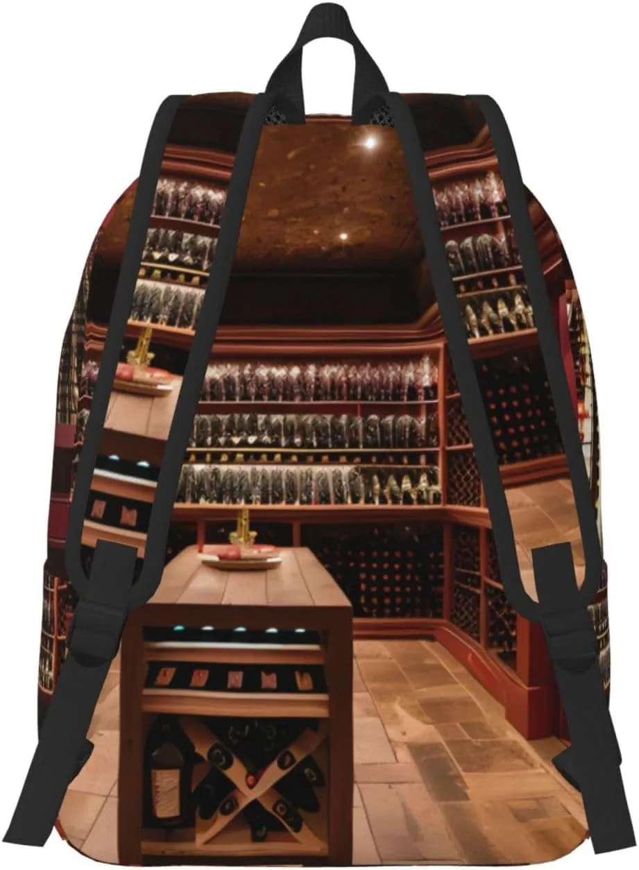 Red Wine Cellar print Hiking Backpack Casual Daypack Outdoor Travel Backpacks Bookbag for Men Women Adult