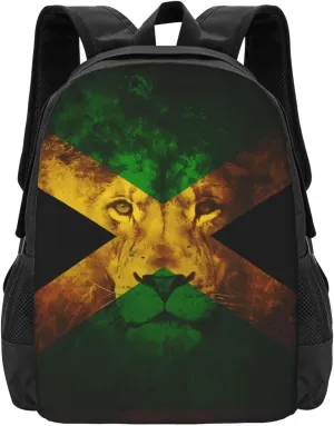 Reggae Music Lion Jamaican Flag Casual Backpacks Large Capacity Backpack Laptop Rucksack Sport Daypack Commuter Bags with Adjustable Strap for Traveling Camping