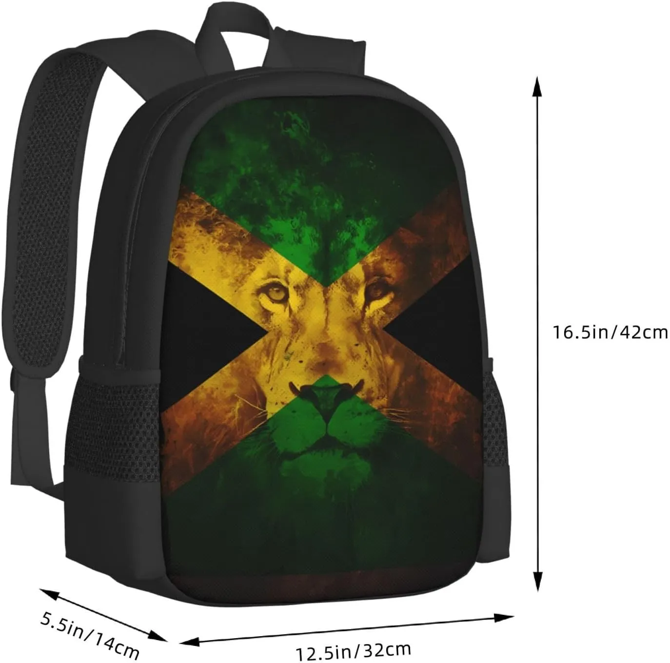 Reggae Music Lion Jamaican Flag Casual Backpacks Large Capacity Backpack Laptop Rucksack Sport Daypack Commuter Bags with Adjustable Strap for Traveling Camping