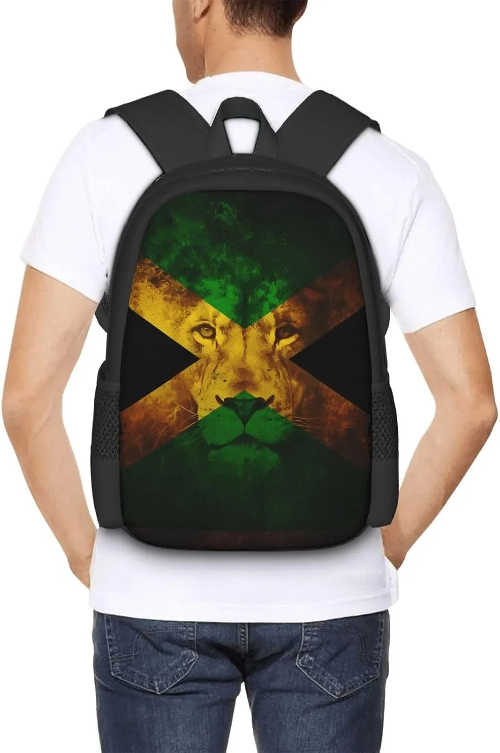 Reggae Music Lion Jamaican Flag Casual Backpacks Large Capacity Backpack Laptop Rucksack Sport Daypack Commuter Bags with Adjustable Strap for Traveling Camping