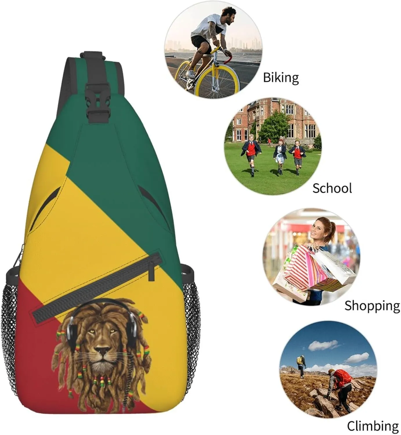 Reggae Rastafarian Rasta Rastafari Lion Of Judah Men Crossbody Chest Bag Shoulder Bag Adjustable Strap Daypack