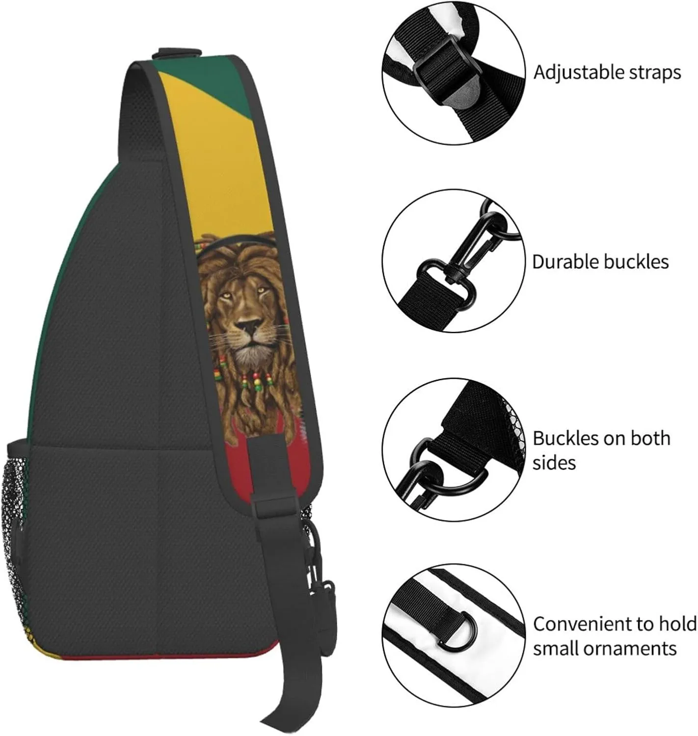 Reggae Rastafarian Rasta Rastafari Lion Of Judah Men Crossbody Chest Bag Shoulder Bag Adjustable Strap Daypack