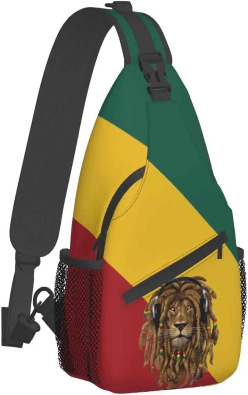 Reggae Rastafarian Rasta Rastafari Lion Of Judah Men Crossbody Chest Bag Shoulder Bag Adjustable Strap Daypack