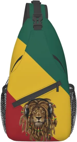 Reggae Rastafarian Rasta Rastafari Lion Of Judah Men Crossbody Chest Bag Shoulder Bag Adjustable Strap Daypack