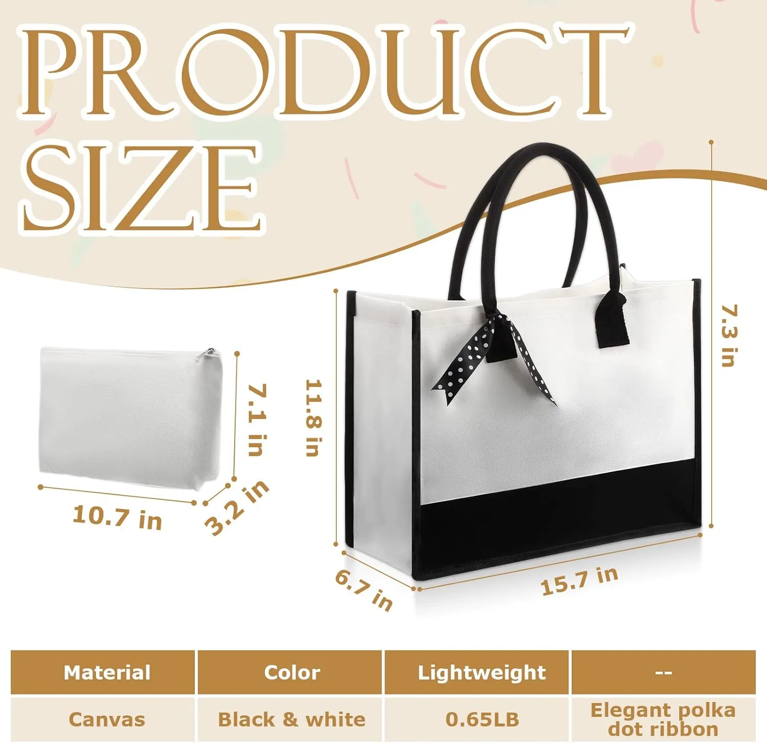 Reginary 10 Pcs Women Canvas Gift Bag with Makeup Bag Reusable Tote for Wedding Shopping Grocery