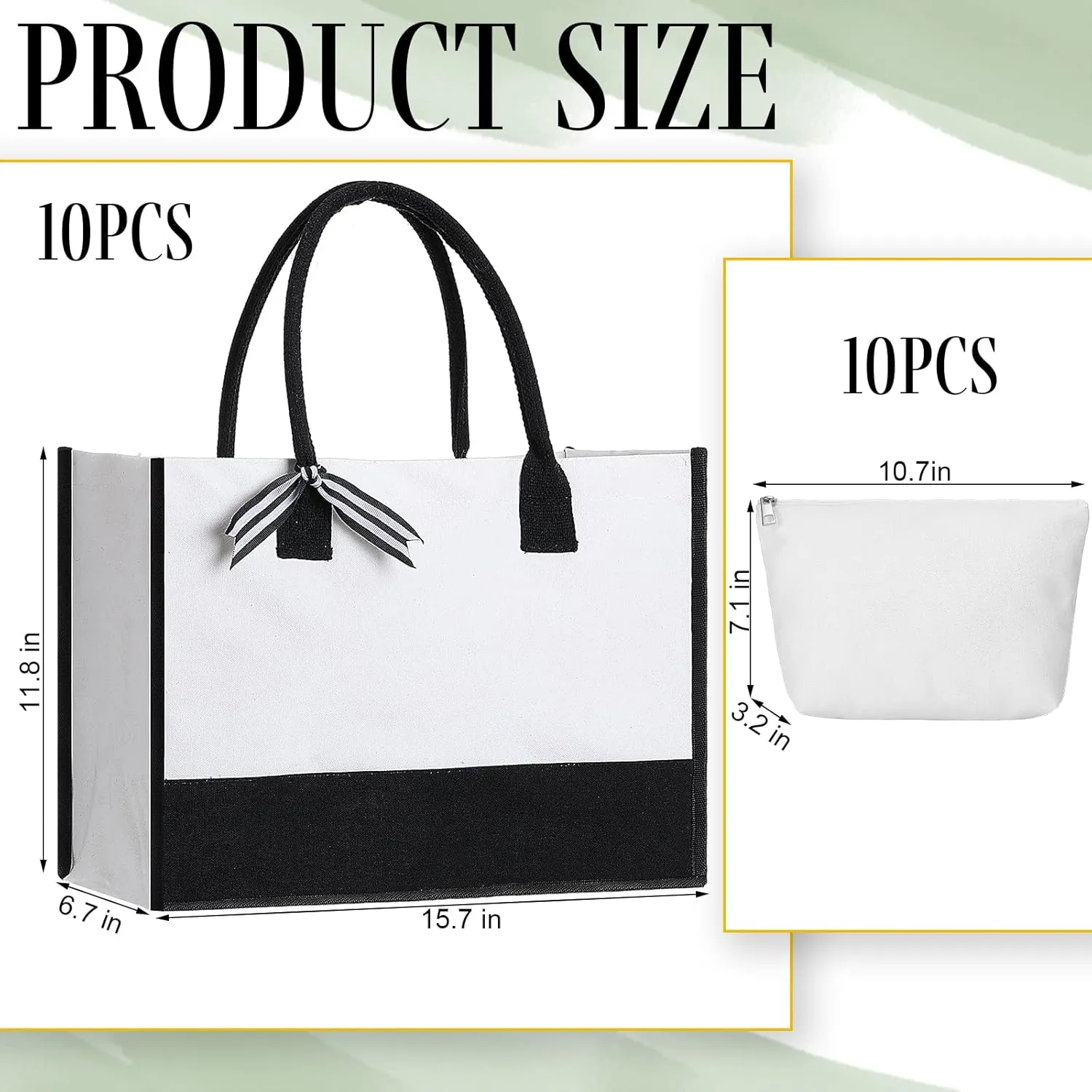 Reginary 10 Pcs Women Canvas Gift Bag with Makeup Bag Reusable Tote for Wedding Shopping Grocery