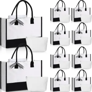 Reginary 10 Pcs Women Canvas Gift Bag with Makeup Bag Reusable Tote for Wedding Shopping Grocery