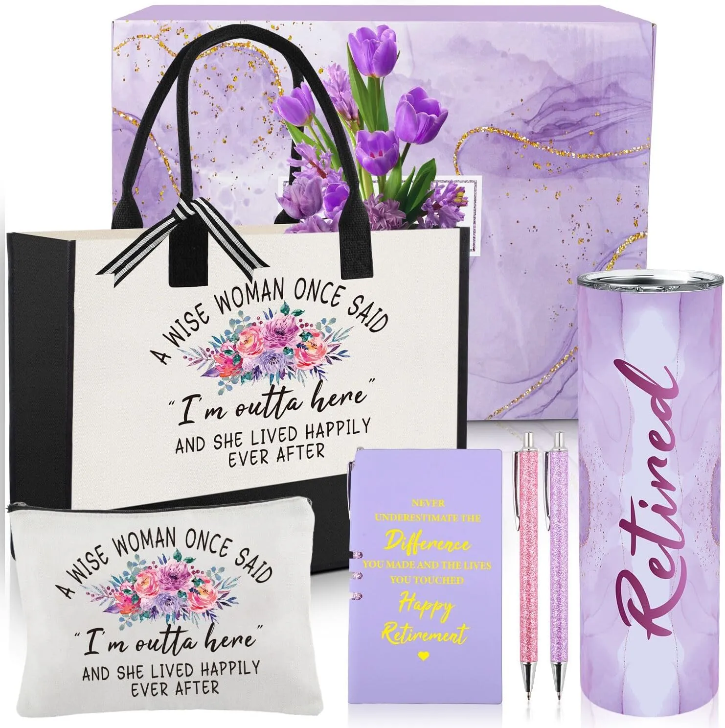 Retirement Gifts for Woman 2025, Best Retirement Gifts for Coworker Nurses Mom Boss Friends Teacher Grandma Retirees with Canvas Tote Bag Tumbler Makeup Bag, Funny Cool Mothers Day Present for Mom