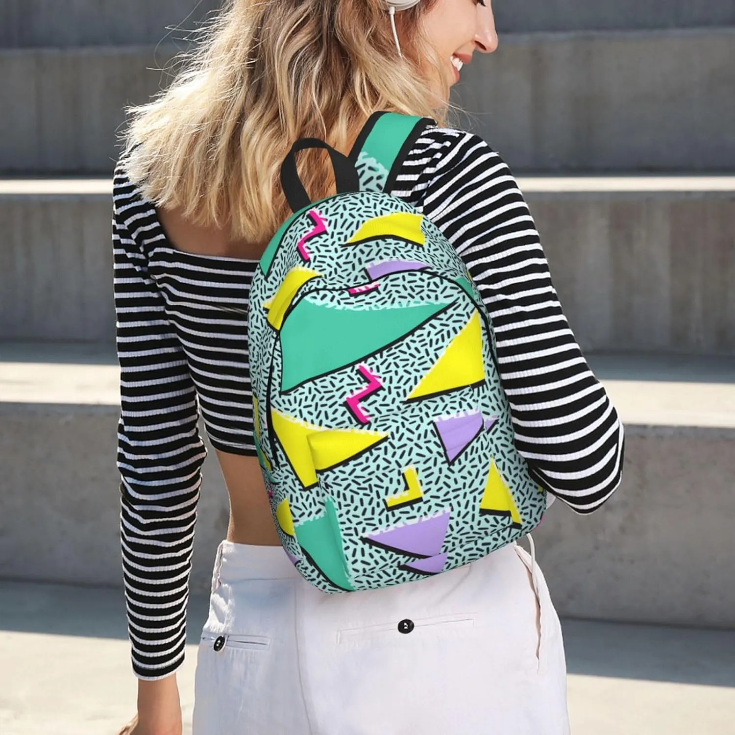 Retro 80s 90s 80'S 90'S Fashion Backpack for Girls Boys Women Lightweight Canvas Bookbag Casual Daypack for Travel Outdoor Camping, 15 Inches