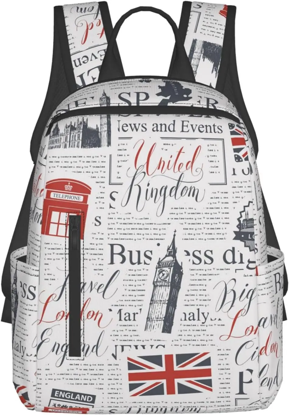 Retro British Flag Symbols Landmarks News Paper Stylish Casual Backpack Bag For Women Multipurpose Laptop Backpacks Computer Daypack For Men Picnic Travel Hiking