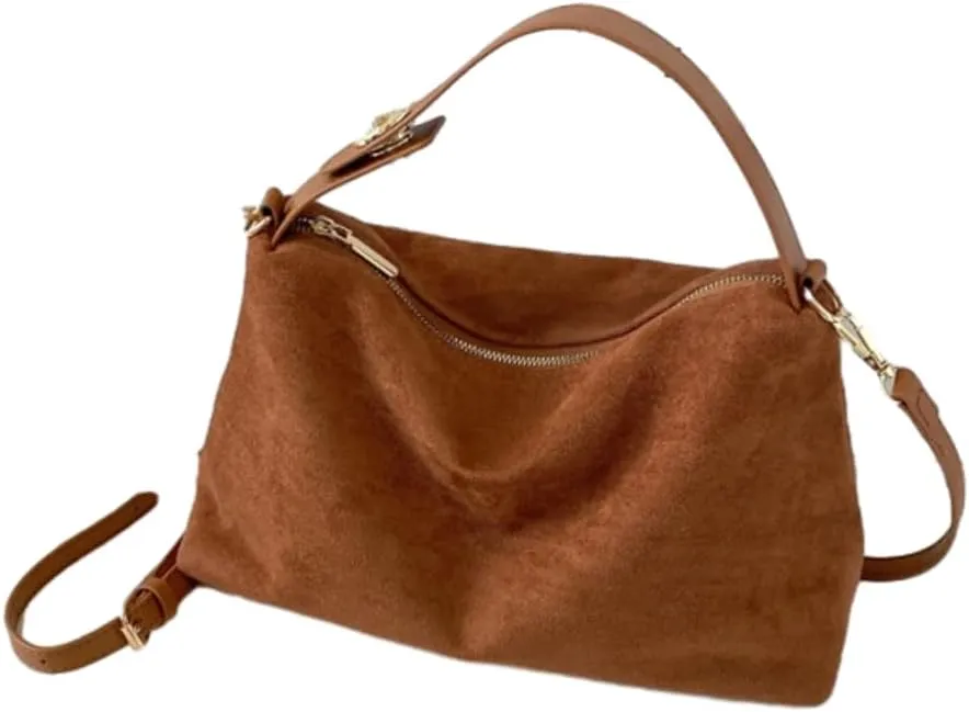Retro Crescent Hobo Bags for Women Suede Crossbody Purse Slouchy Messenger Bag Satchel Handbag Top Handle Tote Bag Cloud Bag