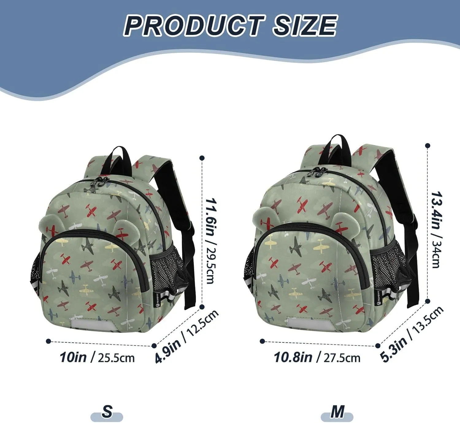 Retro Preschool Backpack Planes Grey Daycare Bookbag School Backpack with Traction Rope for Kids 3-6