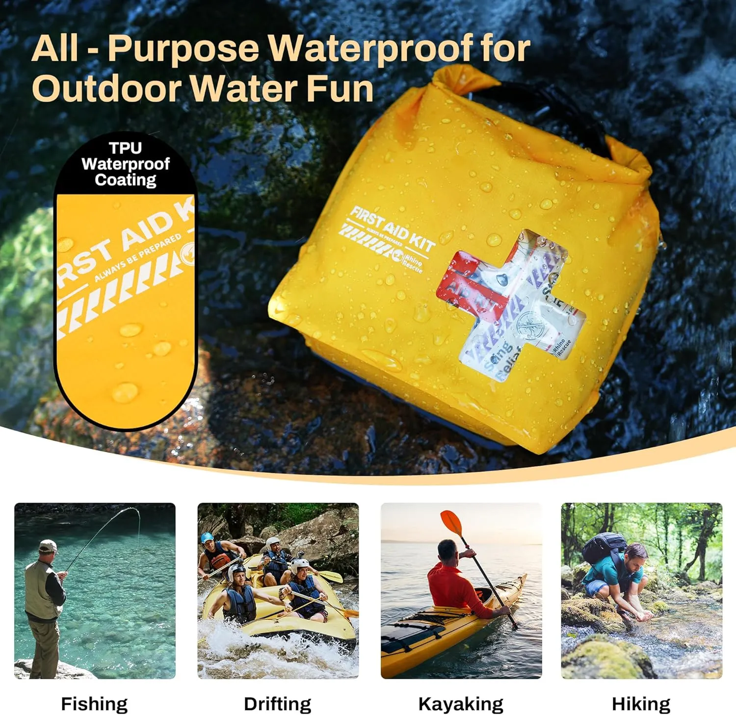 RHINO RESCUE Waterproof First Aid Kit, Lightweight Boat Dry Bag, Emergency Survival Supplies for Outdoor Kayak Floating Swimming & Camping FSA HSA Eligible (Green)