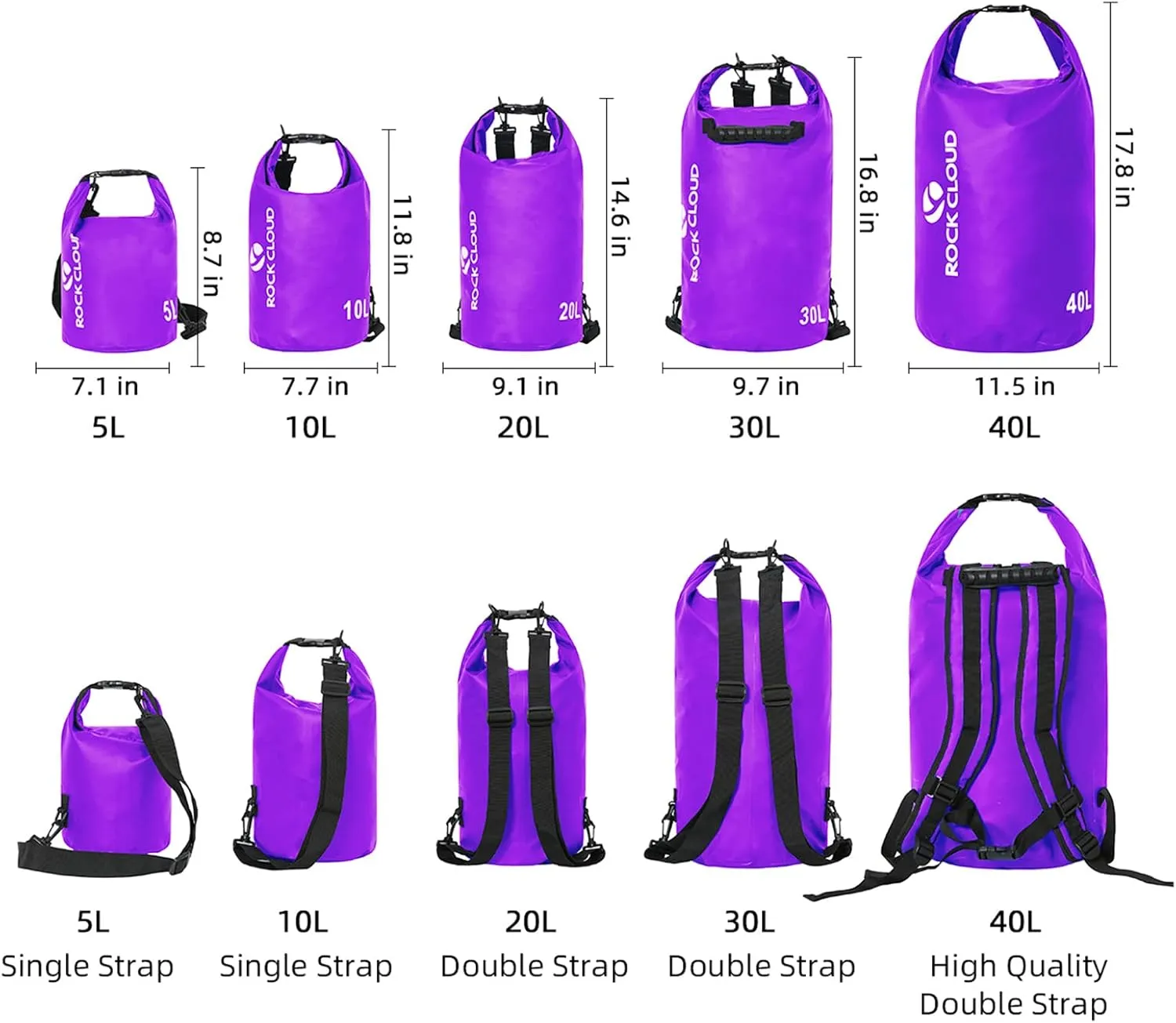 ROCK CLOUD Dry Bag Waterproof 10L Dry Sack for Kayaking Rafting Boating Beach Surfing Swimming Canoe Camping Hiking Fishing Ski