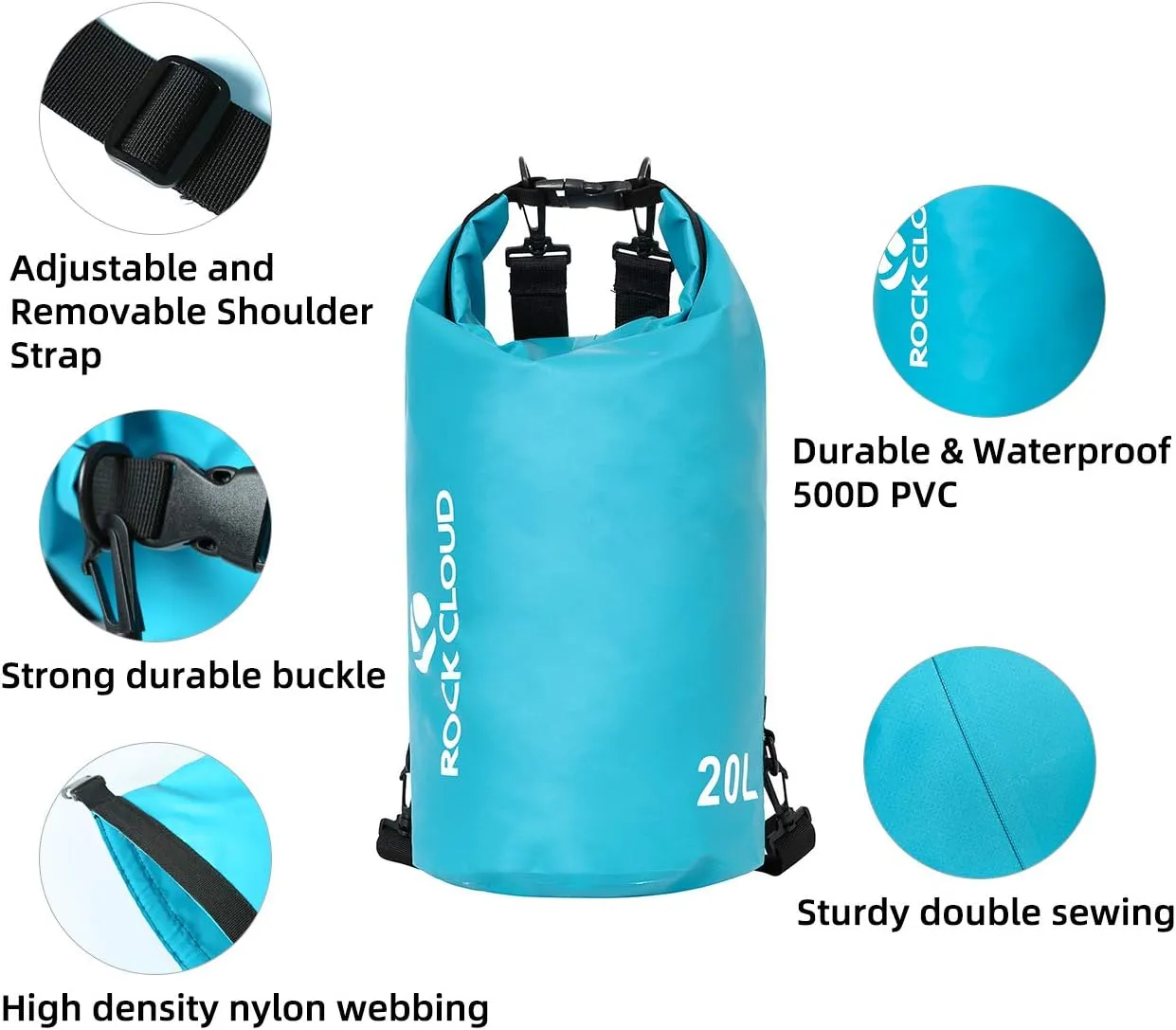 ROCK CLOUD Dry Bag Waterproof 5L Dry Sack for Kayaking Rafting Boating Beach Surfing Swimming Canoe Camping Hiking Fishing Ski, Black