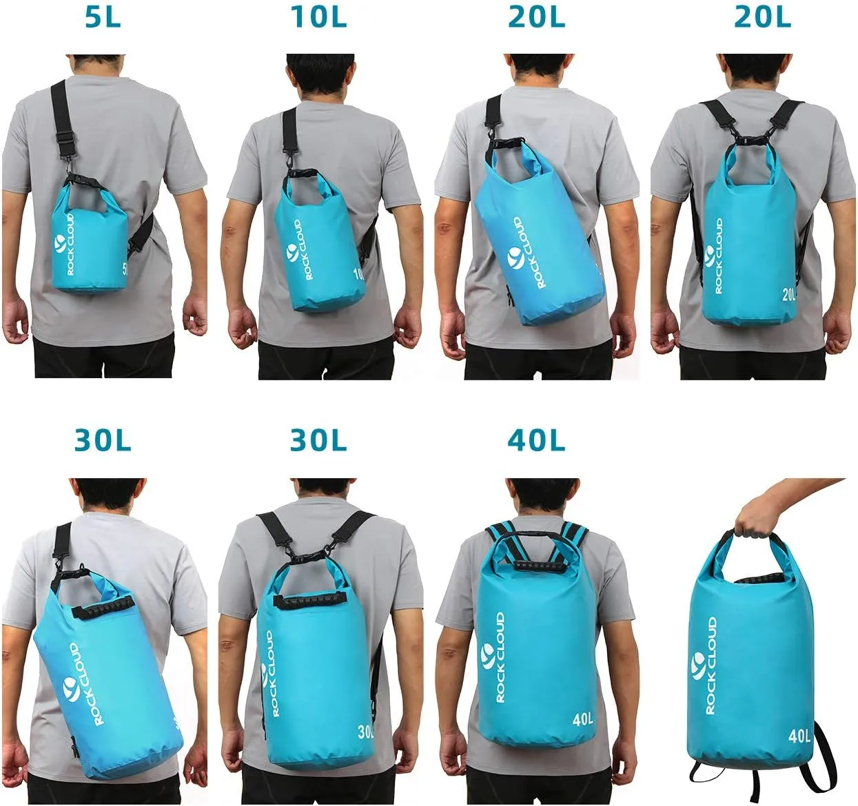 ROCK CLOUD Dry Bag Waterproof 5L Dry Sack for Kayaking Rafting Boating Beach Surfing Swimming Canoe Camping Hiking Fishing Ski, Lake Blue