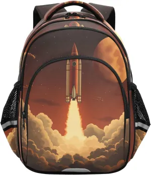 Rocket Launch Backpacks Elementary School Shoulder Bag Bookbag for Girls Kids Boys, Medium