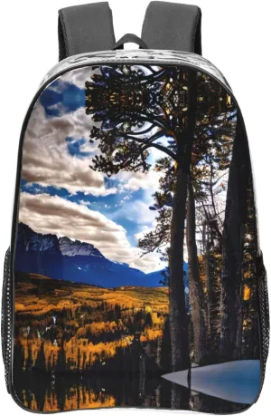 Rocky Mountain Range Print Backpack PVC Clear Bag Large Capacity Reinforced Straps Travel Work Daily Use