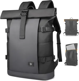 Roll Top Laptop Backpack Men Women Expandable 19-28L 15.6" Computer Backpack Ergonomic Water-Resistant Anti Theft Bag Stylish Large Capacity Backpack for Travel Business Work College Daily - Grey