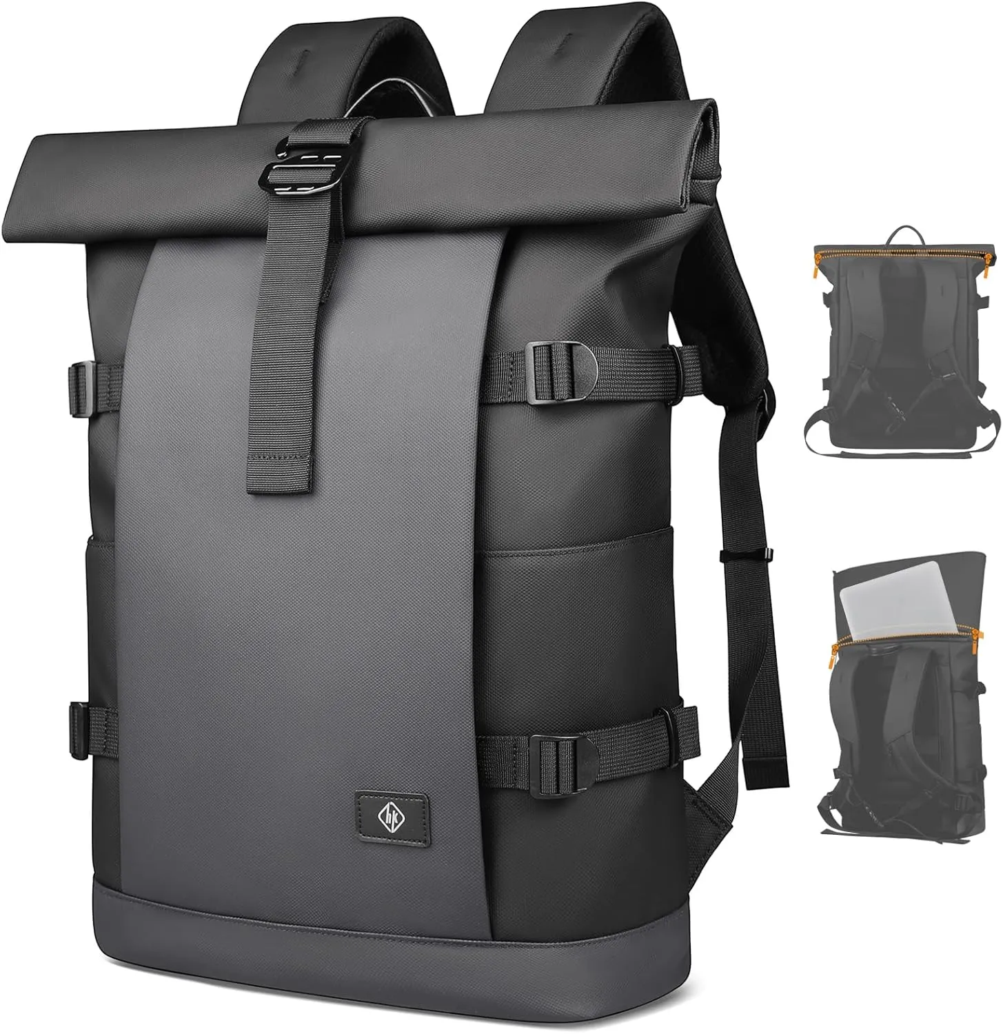 Roll Top Laptop Backpack Men Women Expandable 19-28L 15.6" Computer Backpack Ergonomic Water-Resistant Anti Theft Bag Stylish Large Capacity Backpack for Travel Business Work College Daily - Grey