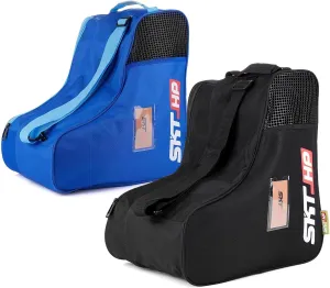 Roller Skate Bag 2 Pack with Adjustable Shoulder Strap for Kids And Adults to Hold Inline Skates Roller Skates Knee pads Helmets Black and Blue