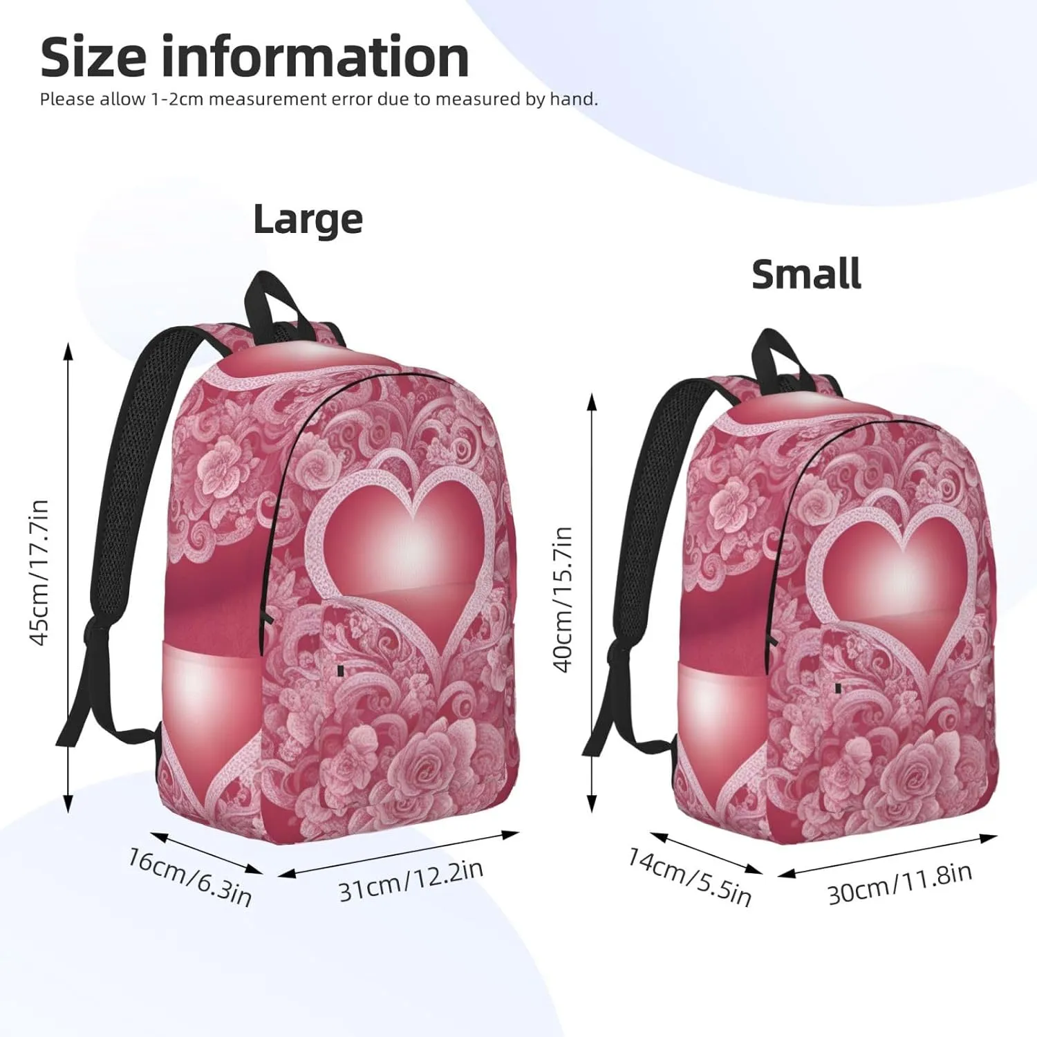 Romantic Heart print Canvas Fashion Backpack Casual Bag, Lightweight Travel Backpack, duffel Bag