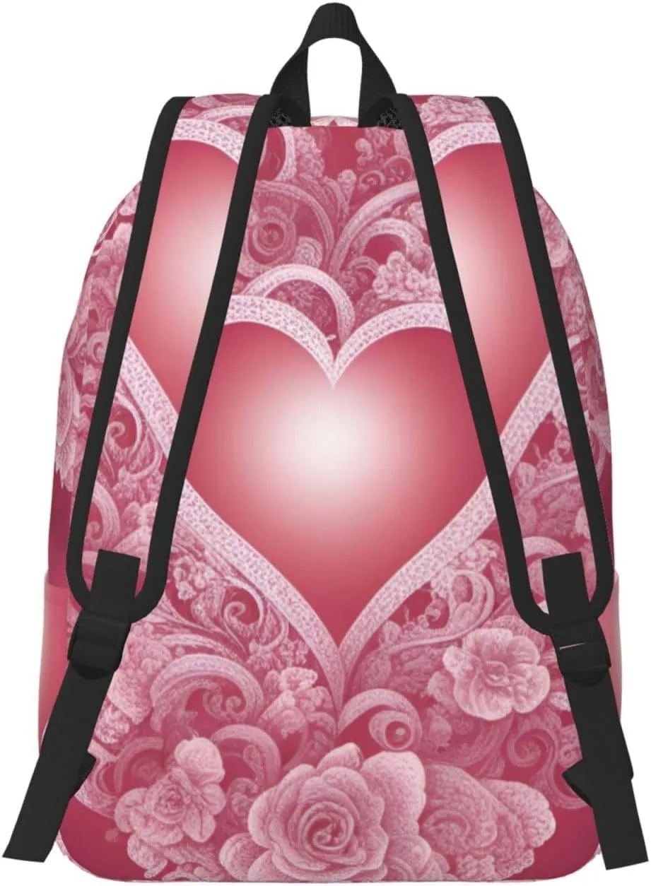 Romantic Heart print Canvas Fashion Backpack Casual Bag, Lightweight Travel Backpack, duffel Bag