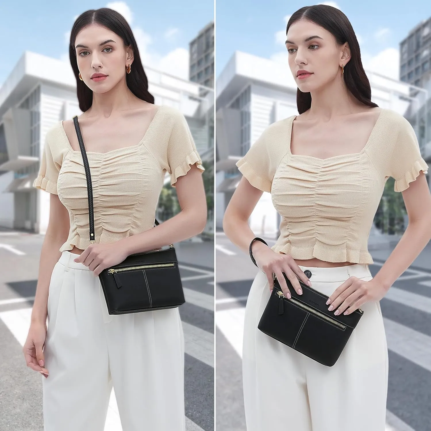 RONSIN Crossbody Bag for Women Cell Phone Purse Bucket Bag Shoulder Bag with Multi Zipper Pockets