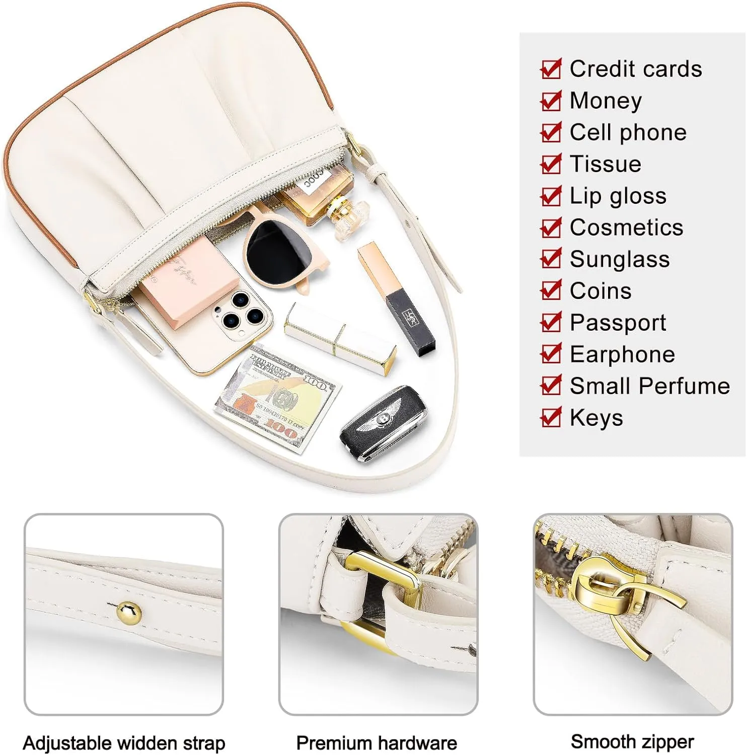 RONSIN Small Shoulder Bag for Women Mini Clutch Purse Tote Handbag Zipper Closure Crossbody Hobo Purse