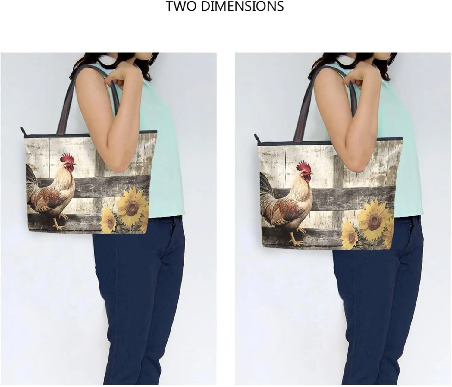 Rooster Fence Sunflower Tote Bag for Women Durable Designer Handbag with Zipper for Daily Use L