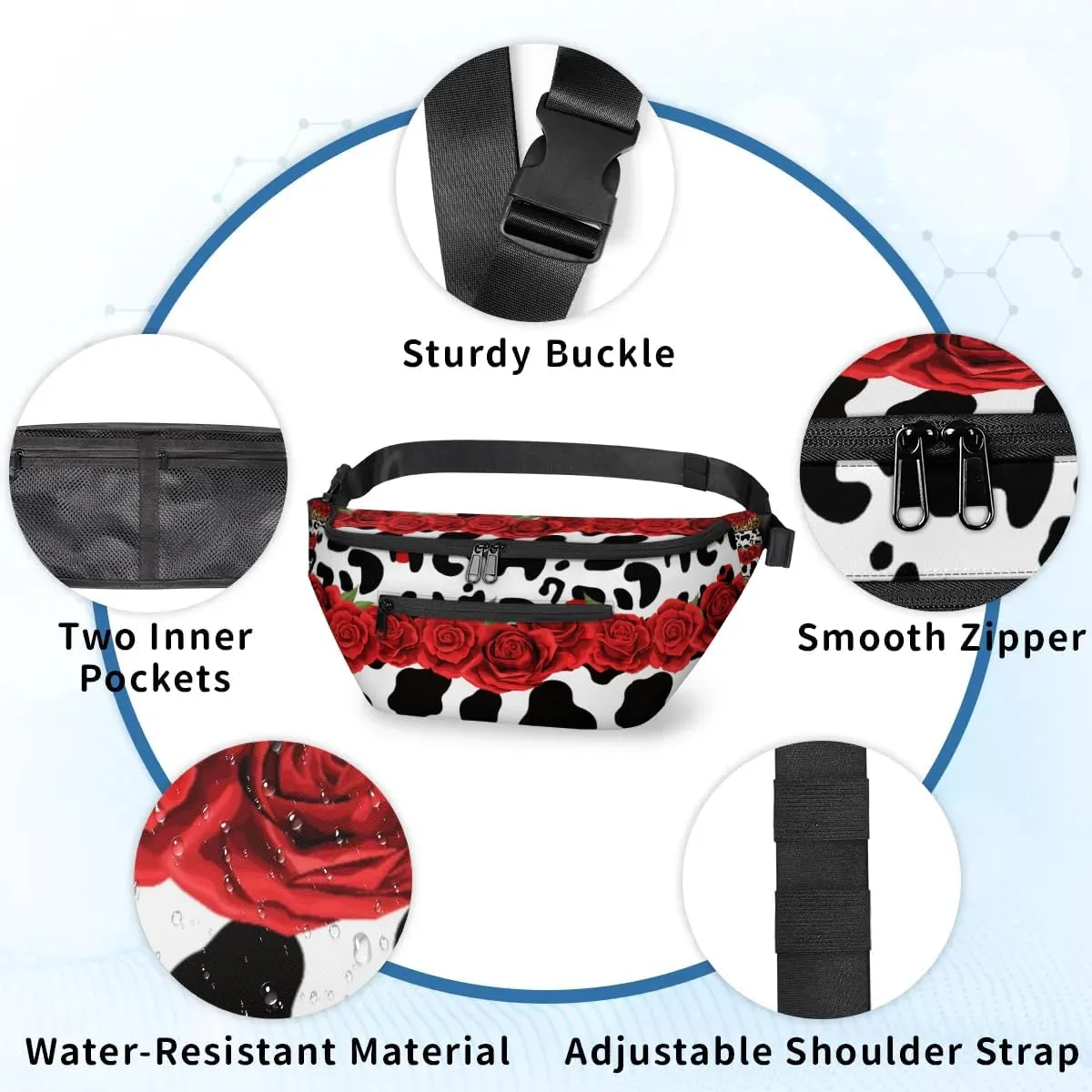 Rose Animal Fur Sling Bag Crossbody Backpack Chest Daypack for Women Sport Travel Hiking Casual Bag Multipurpose Waist Pack With Zipper Closure Adjustable Strap Shoulder Bag