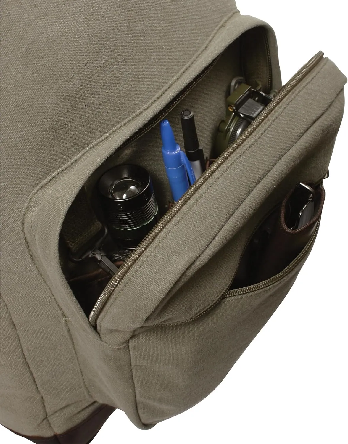 Rothco Vintage Canvas Teardrop Backpack With Leather Accents (Olive Drab)