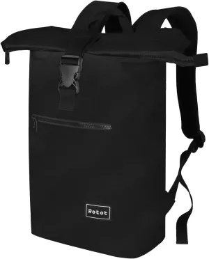 ROTOT Roll Top Travel Backpack, 22L High Volume Laptop Bag Carry on Accessories Essentials (Black)