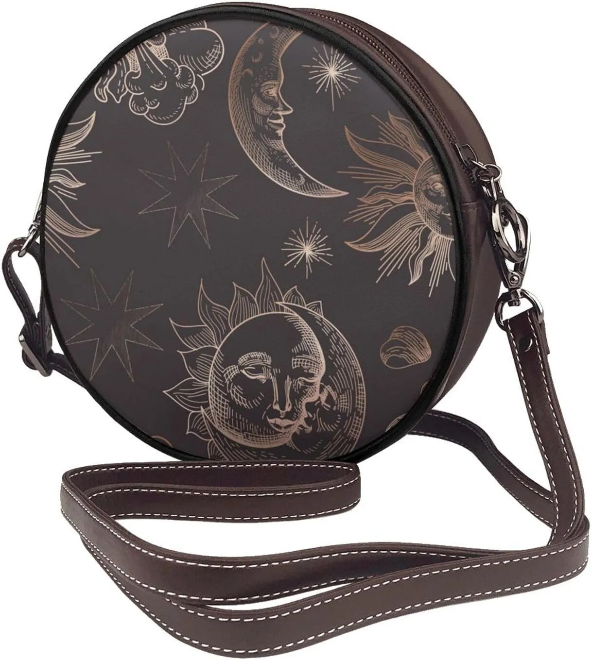 Round Faux Leather Crossbody Shoulder Sling Bag for Women
