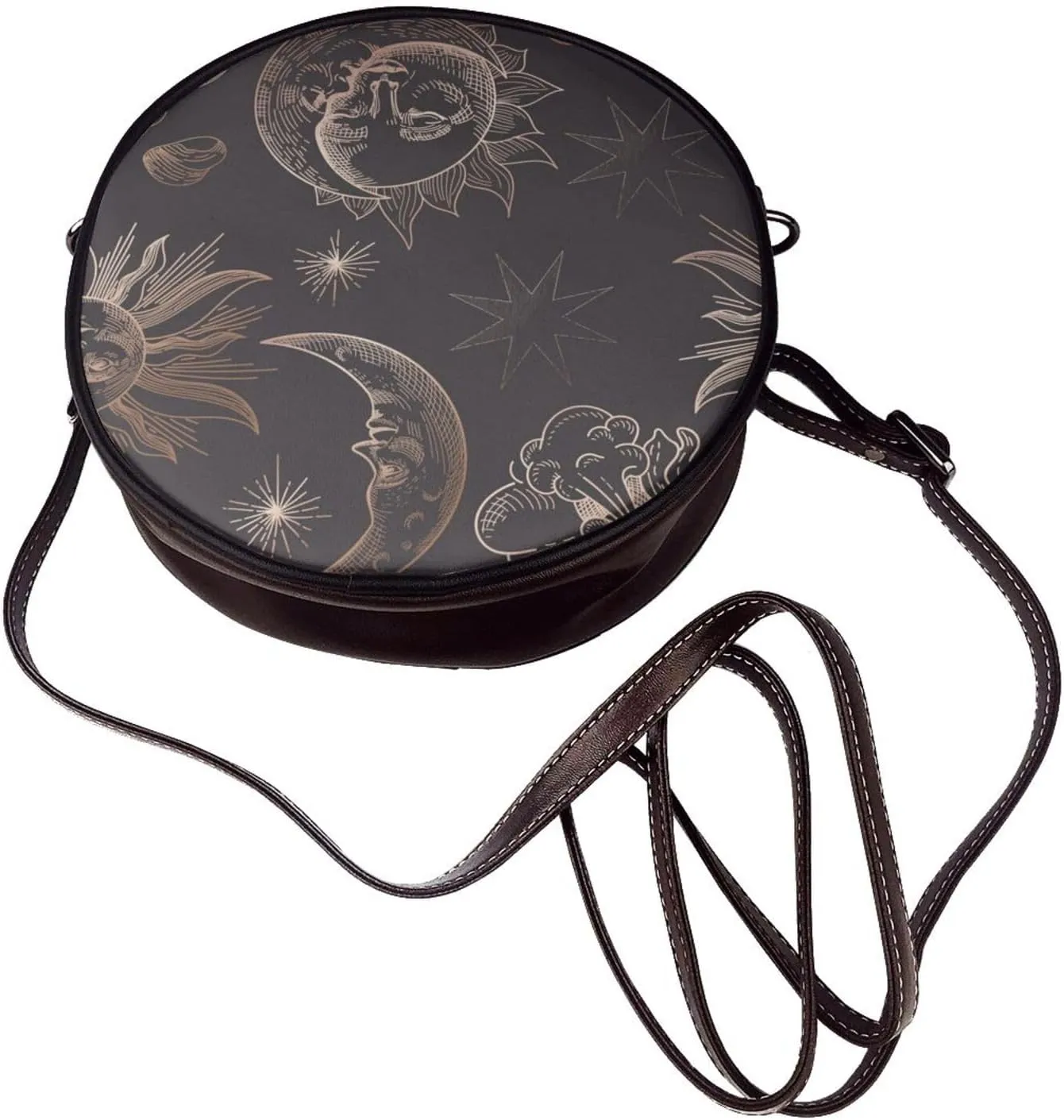Round Faux Leather Crossbody Shoulder Sling Bag for Women