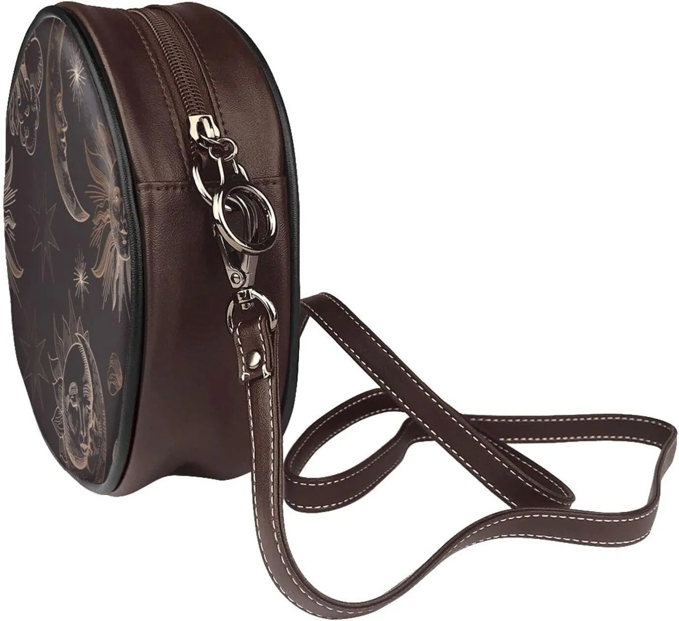 Round Faux Leather Crossbody Shoulder Sling Bag for Women