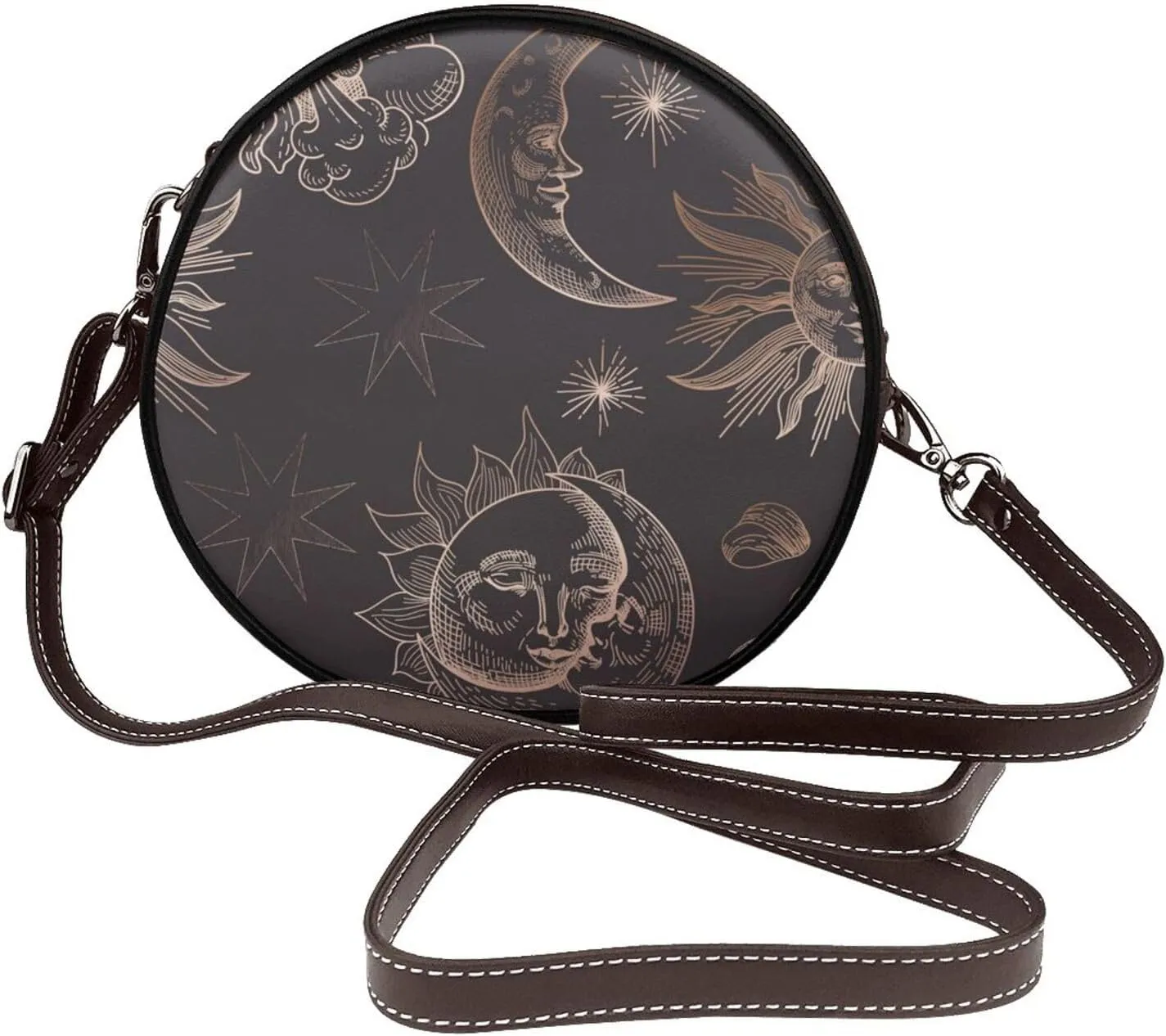 Round Faux Leather Crossbody Shoulder Sling Bag for Women