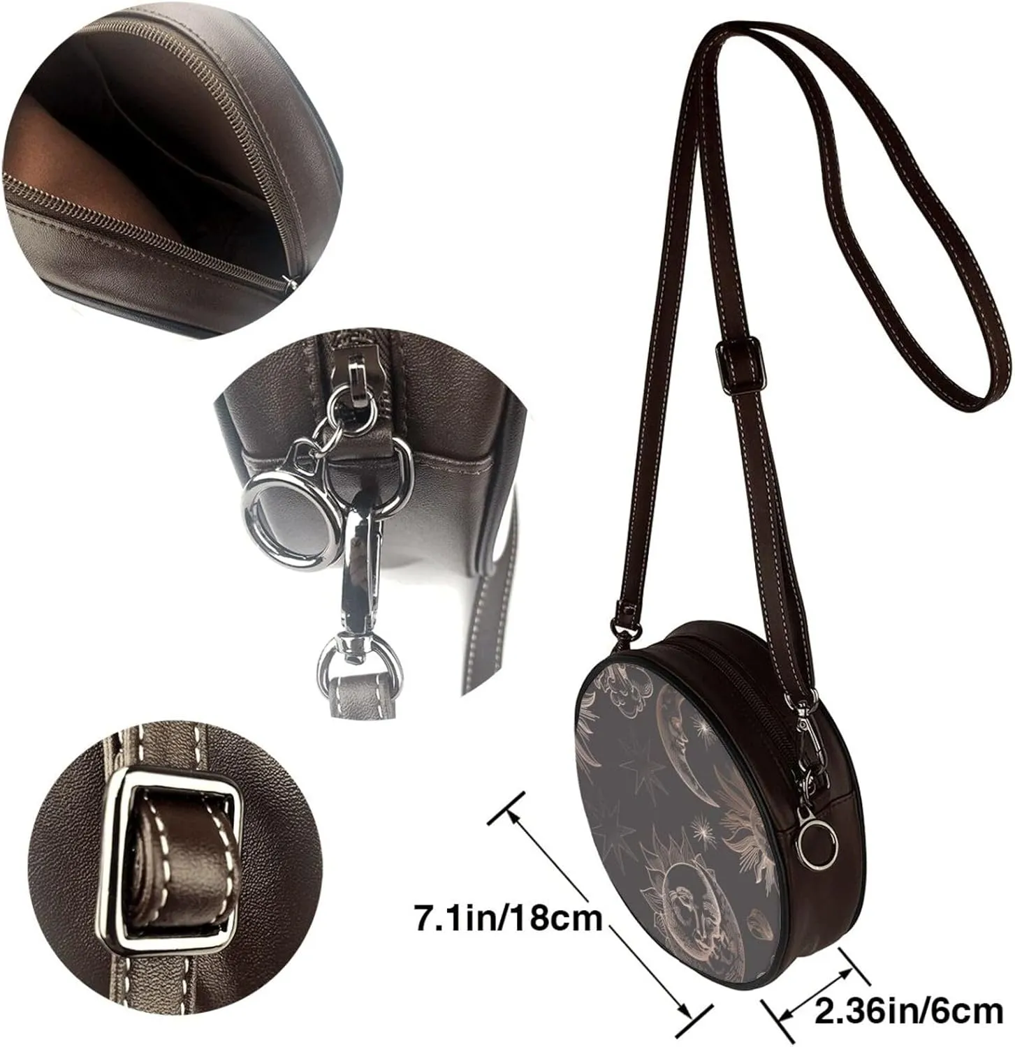 Round Faux Leather Crossbody Shoulder Sling Bag for Women