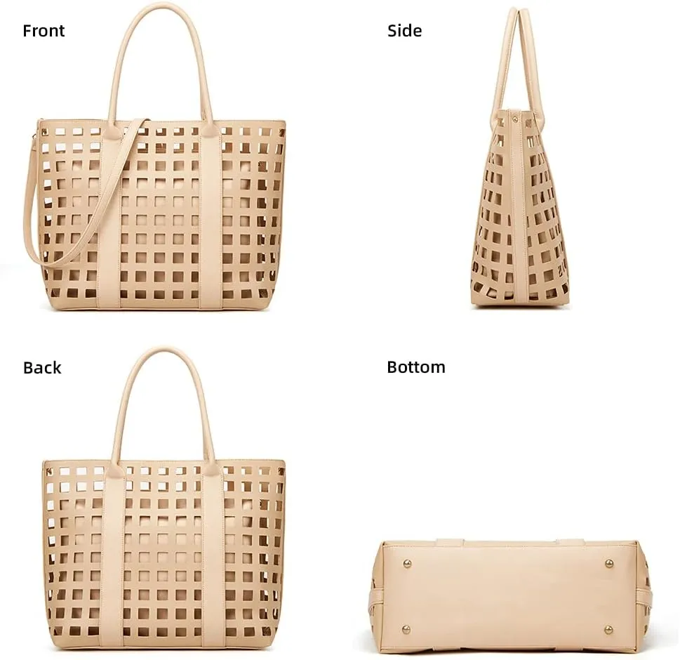 ROUROU Top Handle Satchel for Women Hollow Texture Shoulder Bag Large Capacity Handbag Fashion Crossbody Bag Purse Set 2pcs