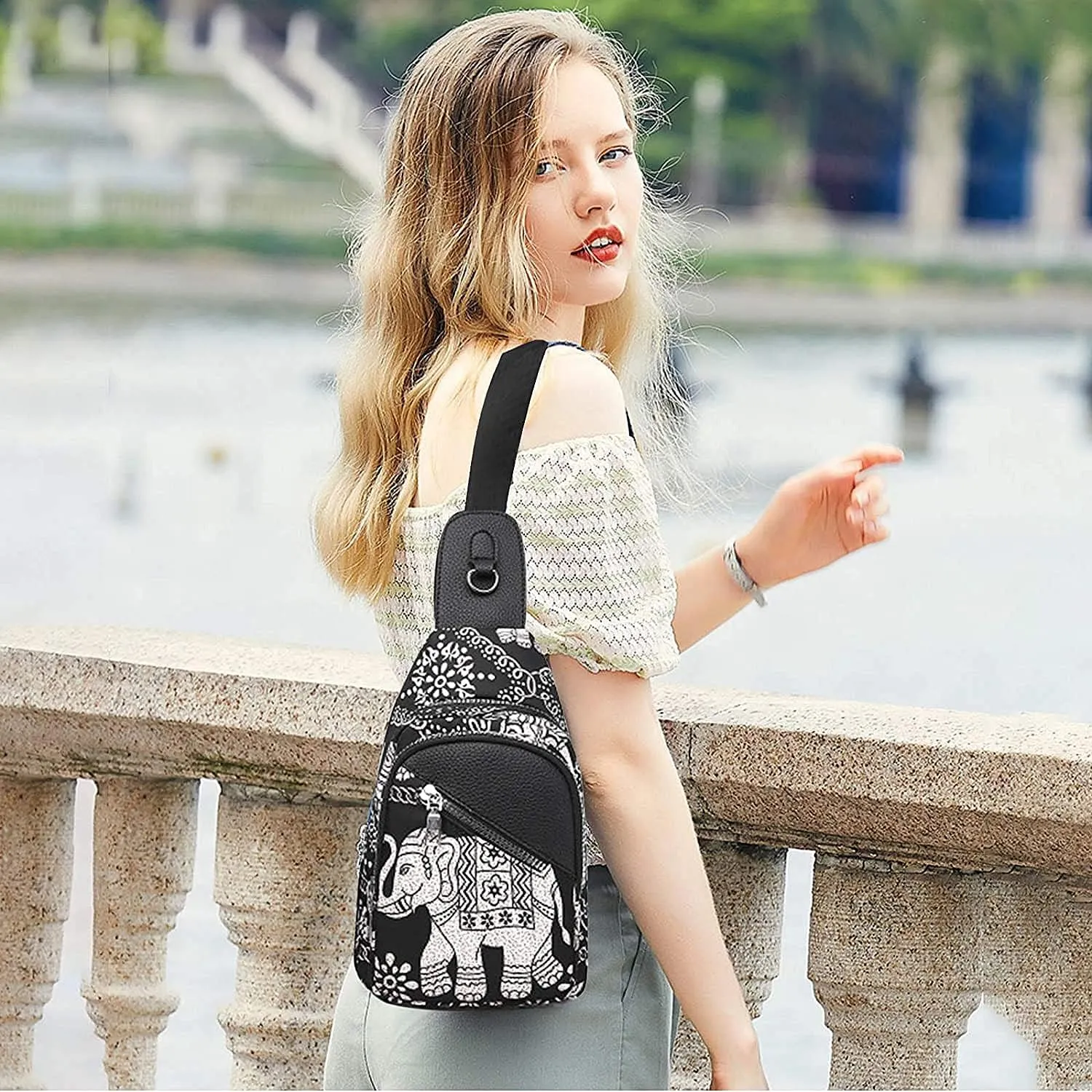 RTGGSEL Boho Trendy Ethnic Women's Waterproof Sling Backpack Crossbody Shoulder Chest Bag for Travel Hiking Daypack