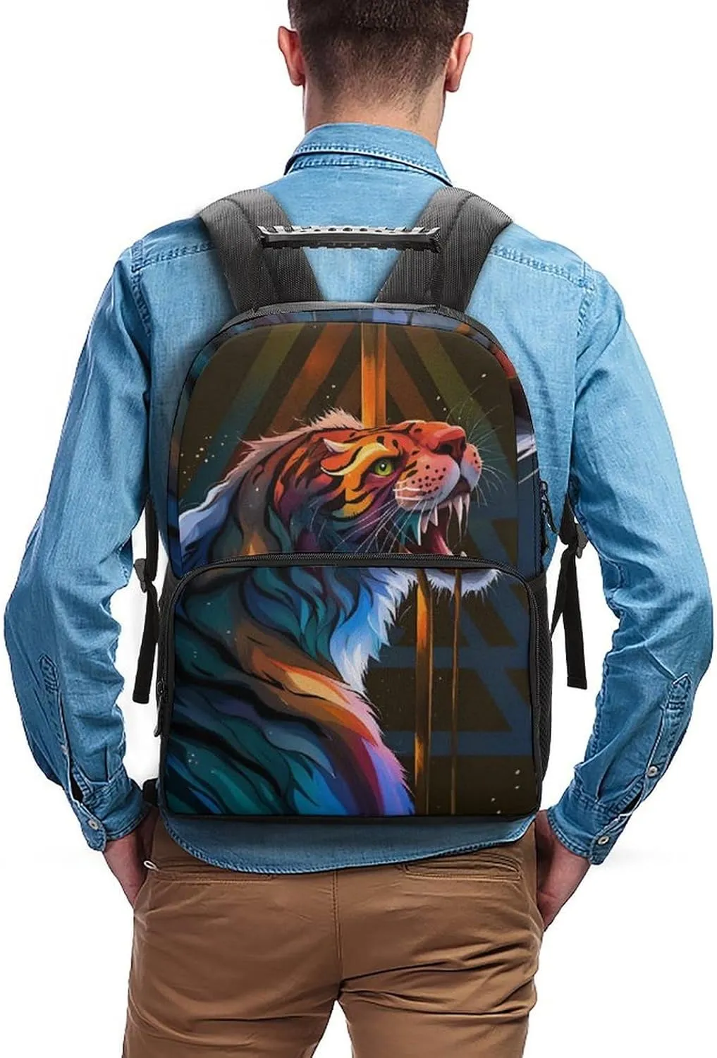 Rucksacks Multipurpose Anti-Theft Big Capacity Bookbag - Angry Tiger Rainbow Animal Magic Art Travel Hiking & Camping Rucksack With Padded Straps
