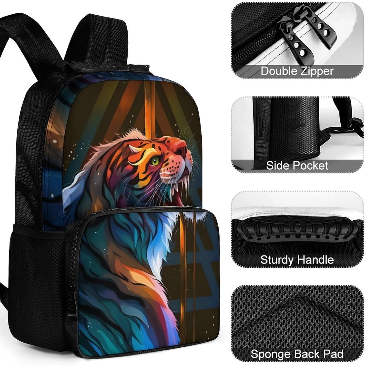 Rucksacks Multipurpose Anti-Theft Big Capacity Bookbag - Angry Tiger Rainbow Animal Magic Art Travel Hiking & Camping Rucksack With Padded Straps